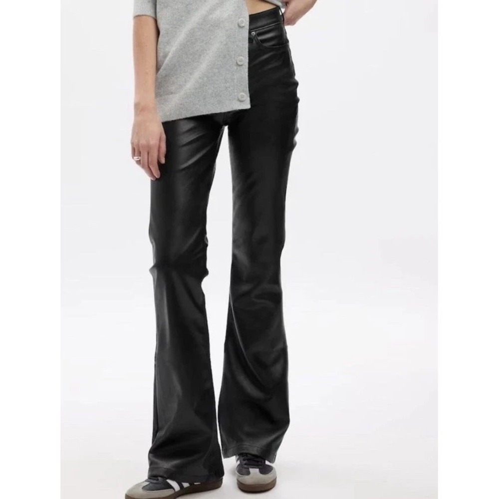 Gap 70s Flare Pants Vegan Leather Black High Rise 10 Edgy Moto Retro Grunge Boho